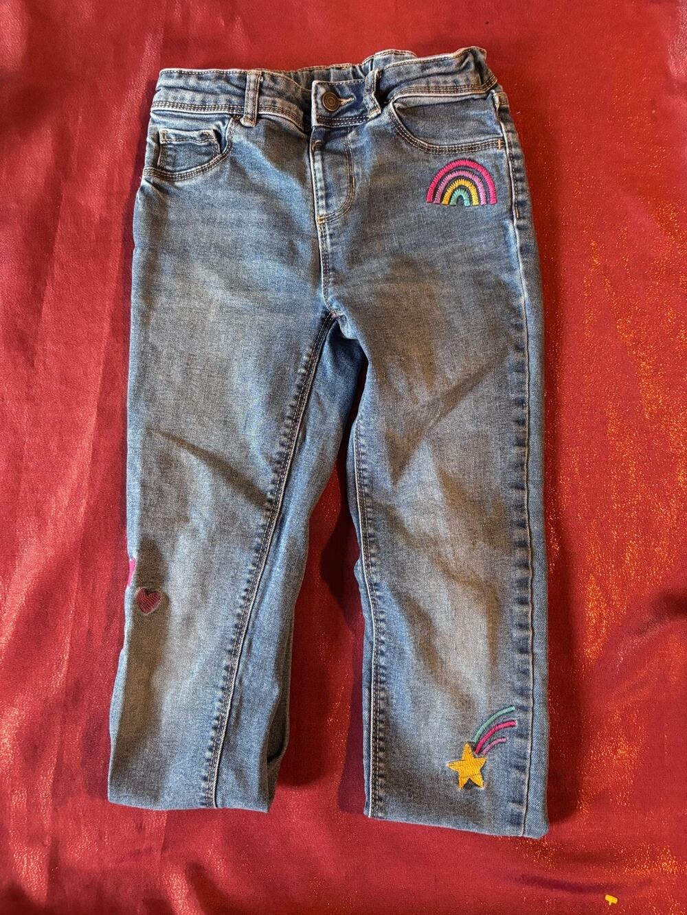 Jumping Beans Jeans Girls 10 Embroidered Rainbow Star Heart Denim Pull On Cute